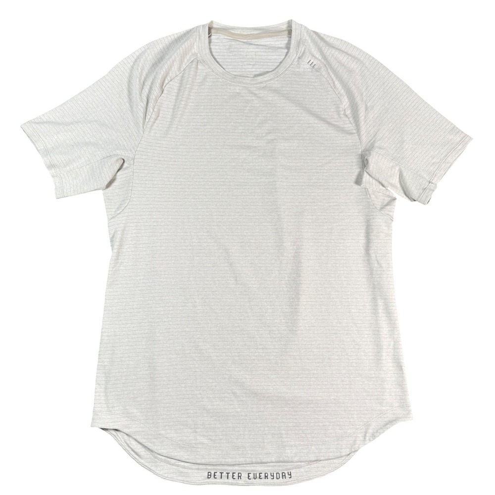 Lululemon Metal Vent Tech T-Shirt Mens M Grey Striped Short Sleeve Training Tee